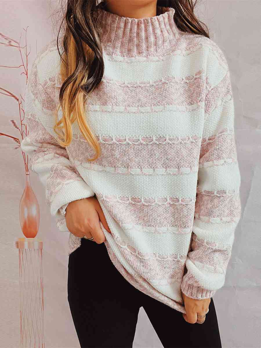 Maxct &Striped Turtleneck Long Sleeve Sweater