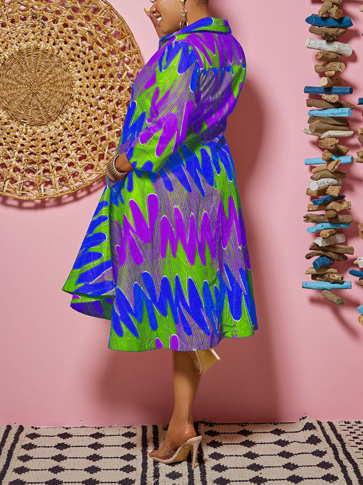Printed A-Line Shirt Midi Dress Maxct