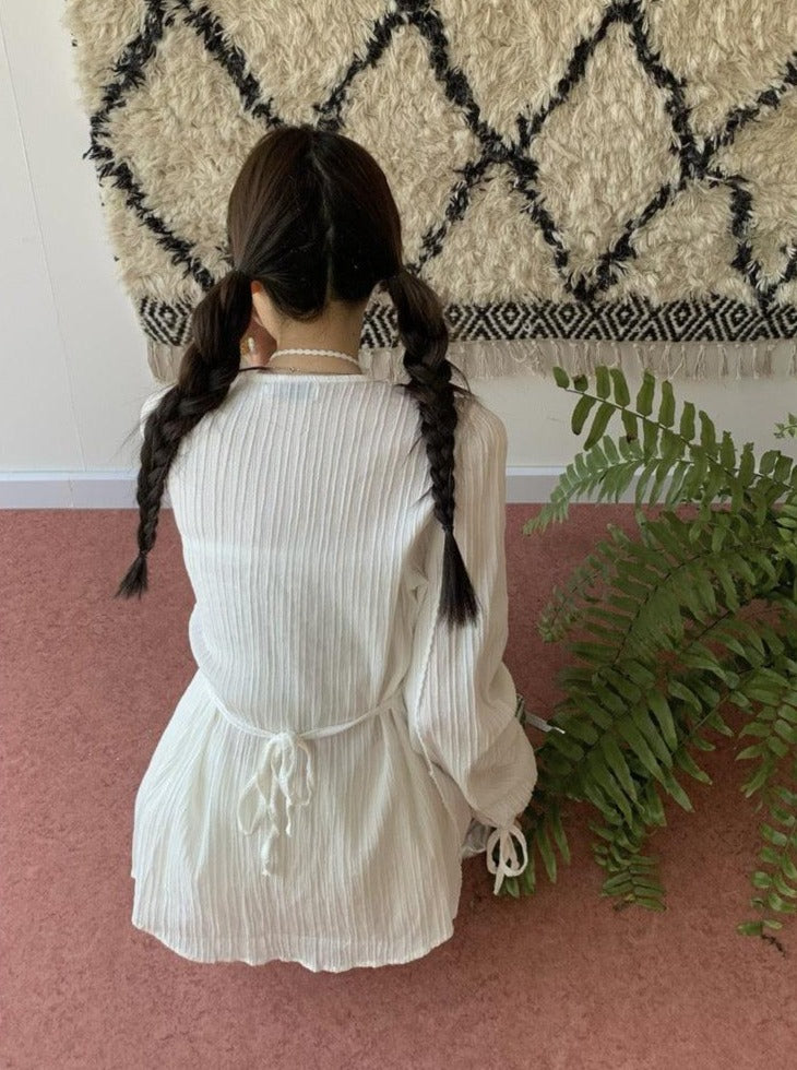 Maxct Lace Waist Bandage Long-sleeved Shirt Skirt Angel Suit