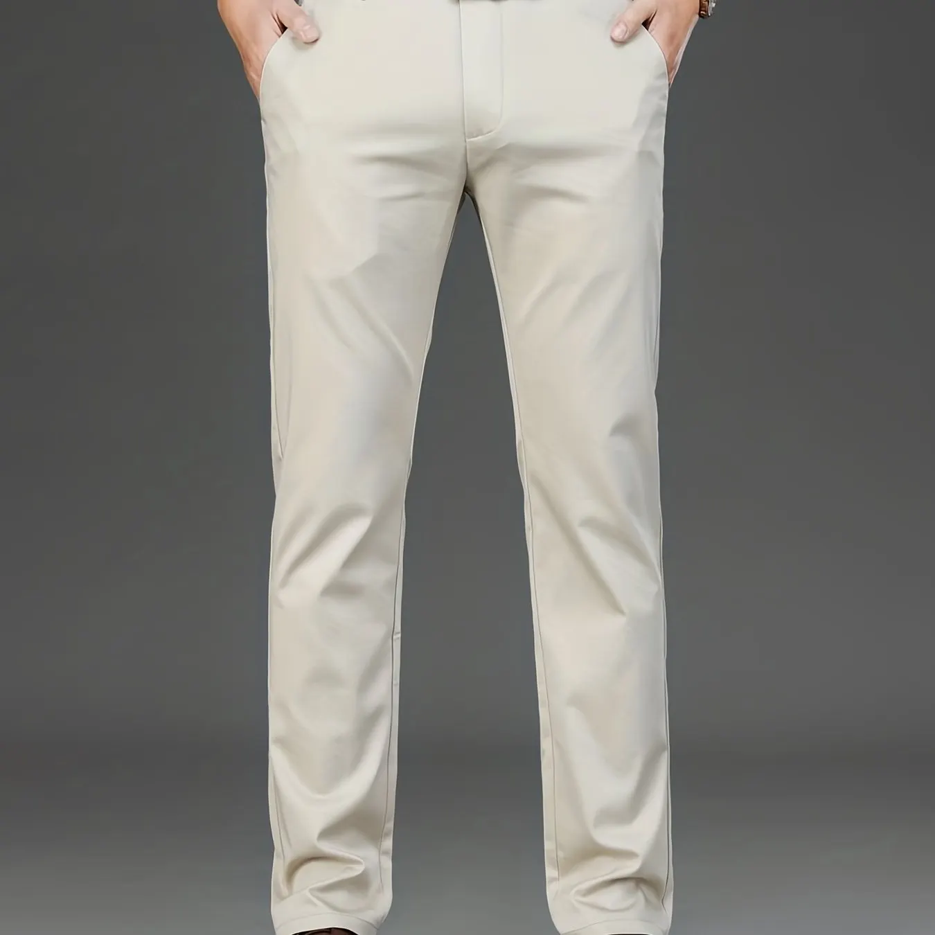 Maxct  Classic Design Dress Pants, Men's Formal Solid Color Mid Stretch Dress Pants For Spring Summer Business