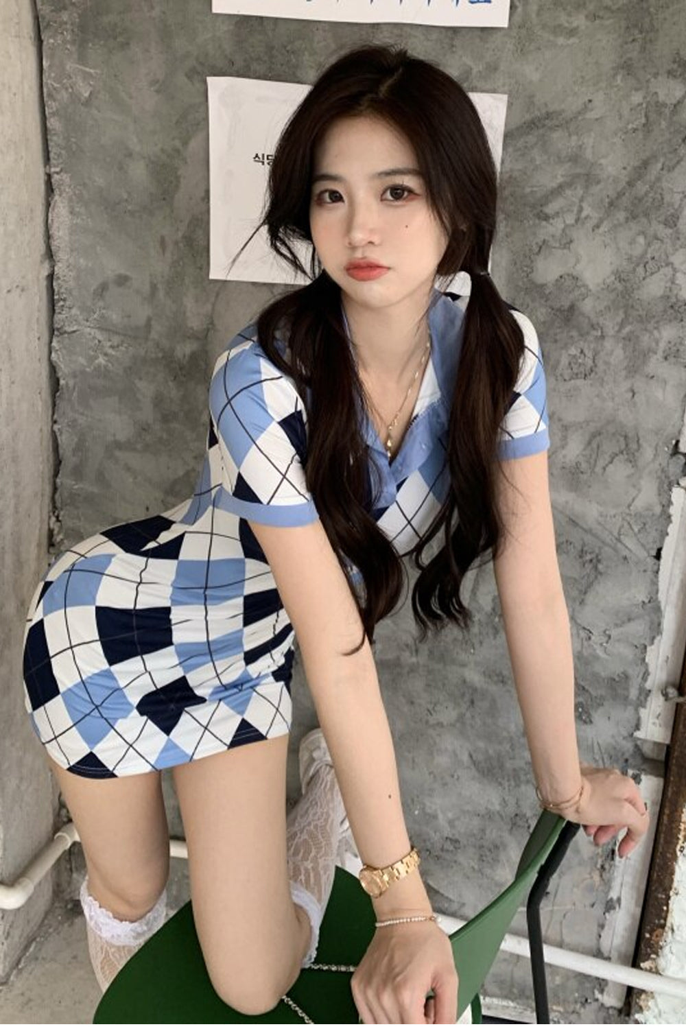 Sexy Argyle Pattern Bodycon Mini Dress Maxct