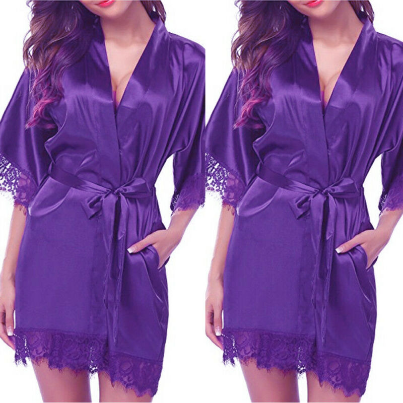 Maxct Women Night Gown Satin Robe Bathrobe Satin Nightgown Halt Sleeve Pajamas Lingerie Night Mini Dress Lace Sexy Sleepwear hot sale