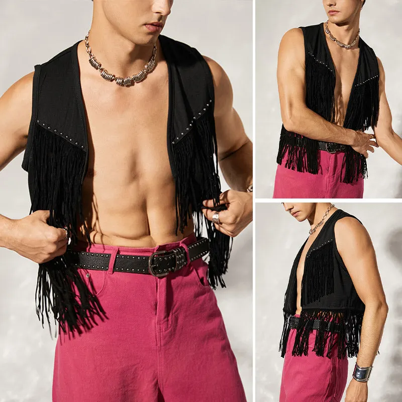 Maxct - Mens Fringe Detail Front Open Waistcoat J