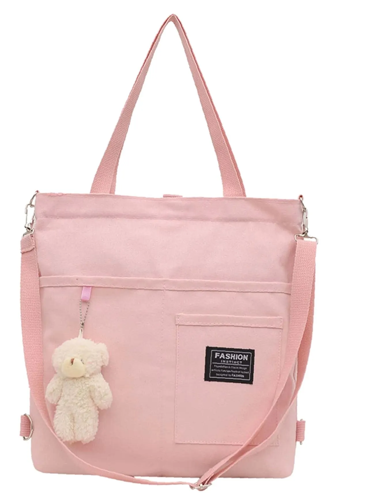 Maxct - Letter Graphic Shopper Bag with Bag Charm  - Women Tote Bags