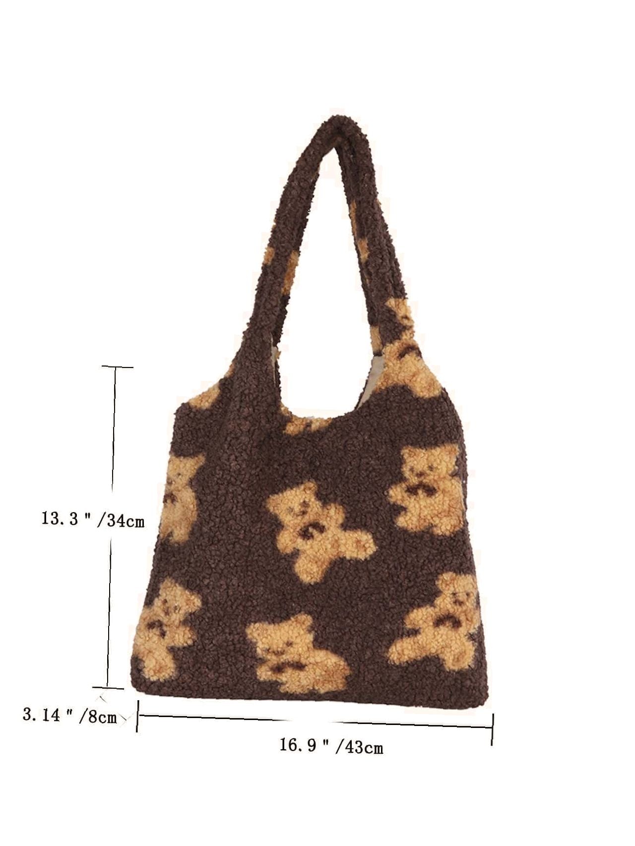 Maxct - Faux Shearling Cartoon Graphic Tote Bag  - Women Tote Bags