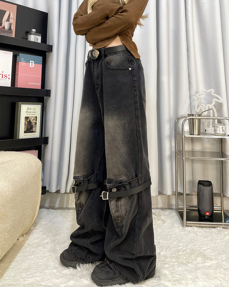 Grunge Aesthetic Knee Buckle Jeans Maxct
