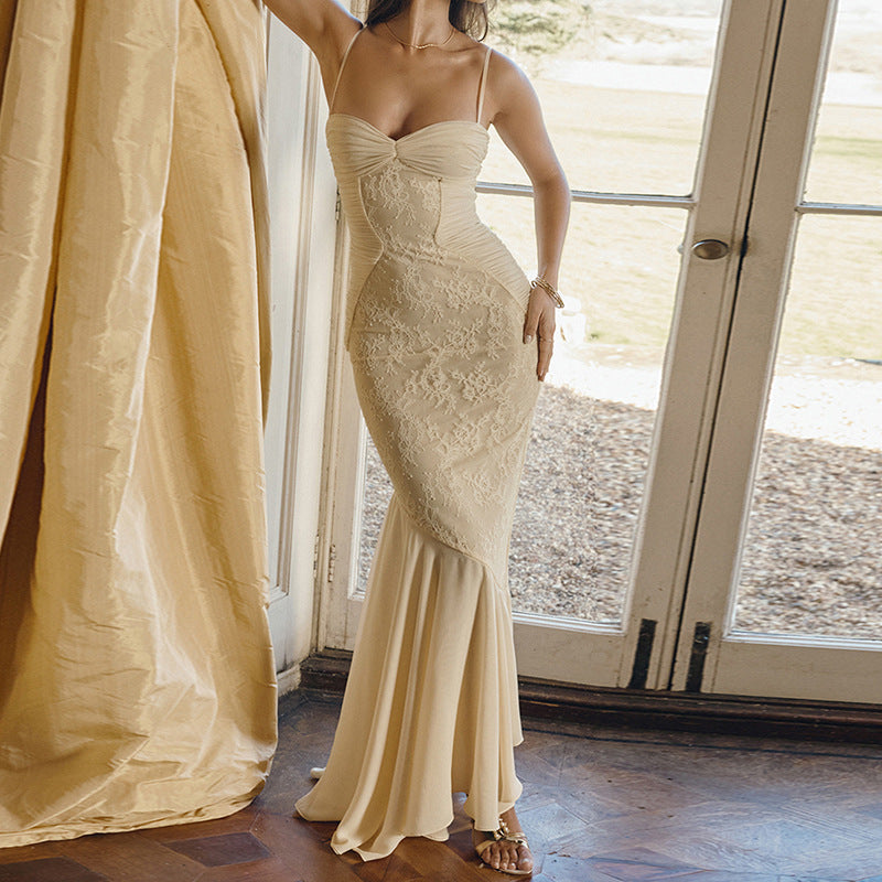 White Floral Lace Halter Maxi Dress Maxct
