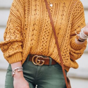 Maxct &Openwork Round Neck Drop Shoulder Sweater