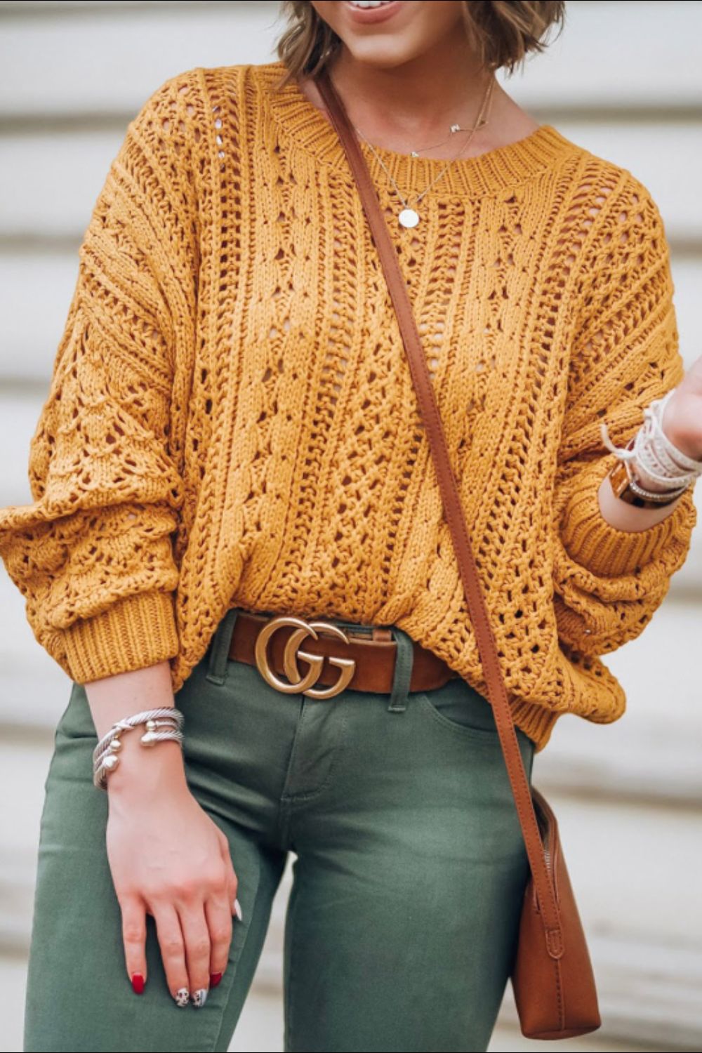 Maxct &Openwork Round Neck Drop Shoulder Sweater