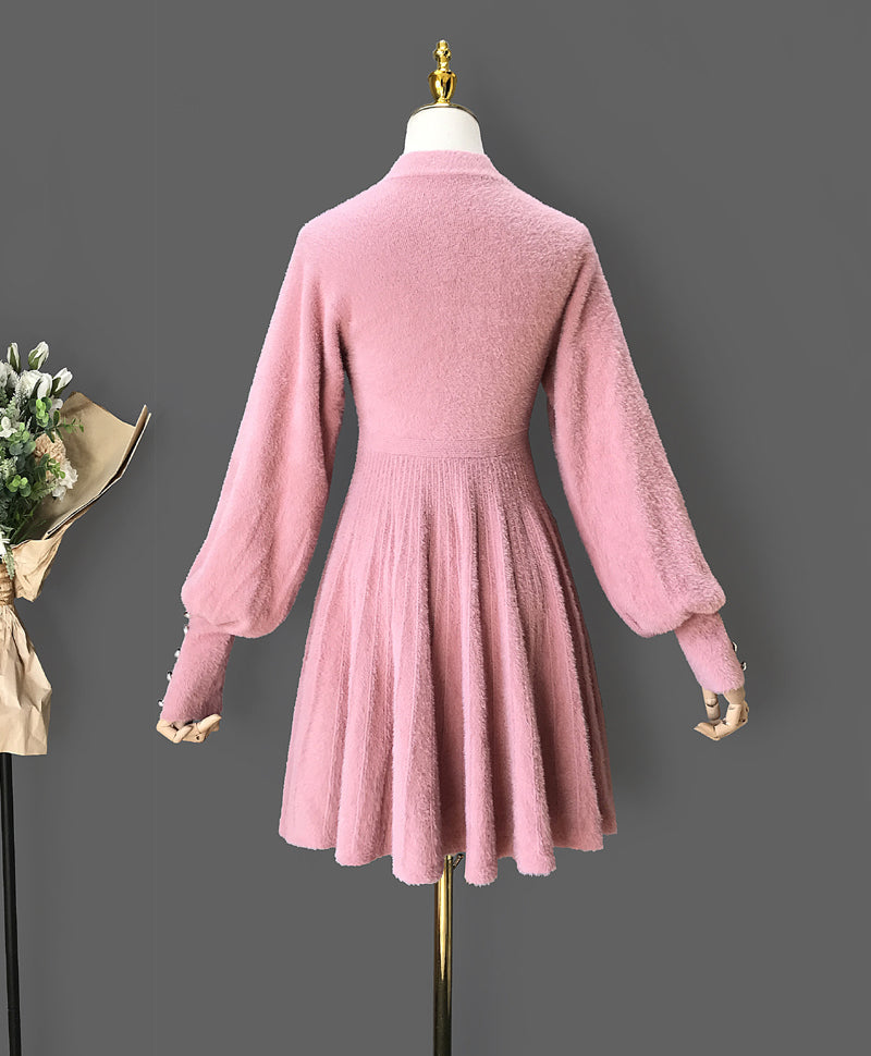 Fuzzy Puff Sleeve Sweater Dress Maxct