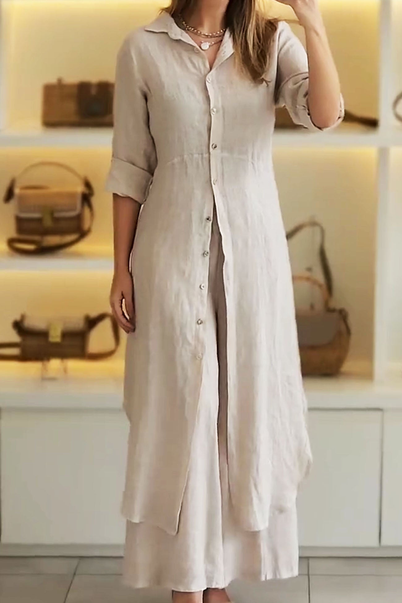 Maxct Button Long Shirts Long Pants Two-piece Suit