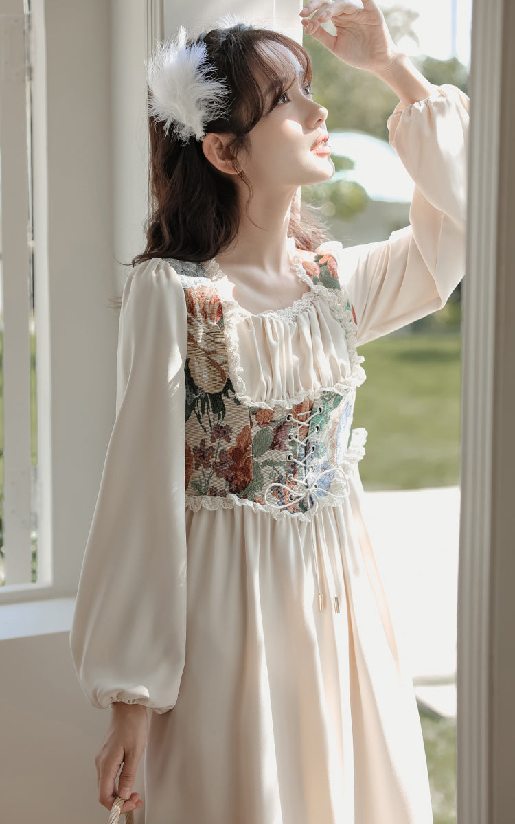 Floral Tapestry Jacquard Corset Dress Maxct
