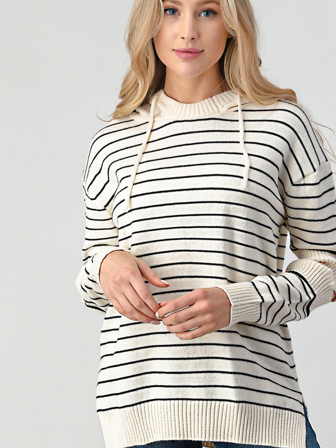 Maxct &Shiny Striped Cutout Slit Sweater