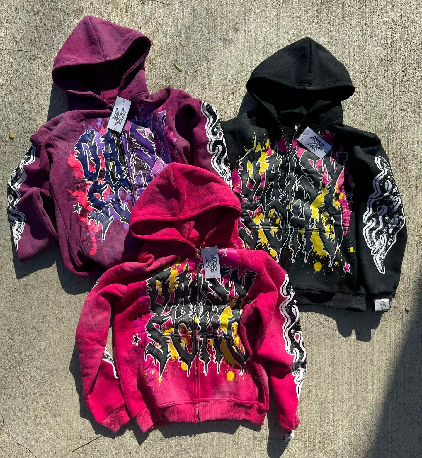 Fashion Trendy Color Letter Printed Oversize Hoodie Men's Y2K Spring and Autumn Retro Loose Pullover Sweatshirt Women's