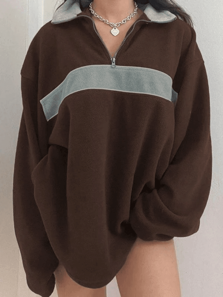 Maxct Fleece Patchwork Half Zip Sweatshirt