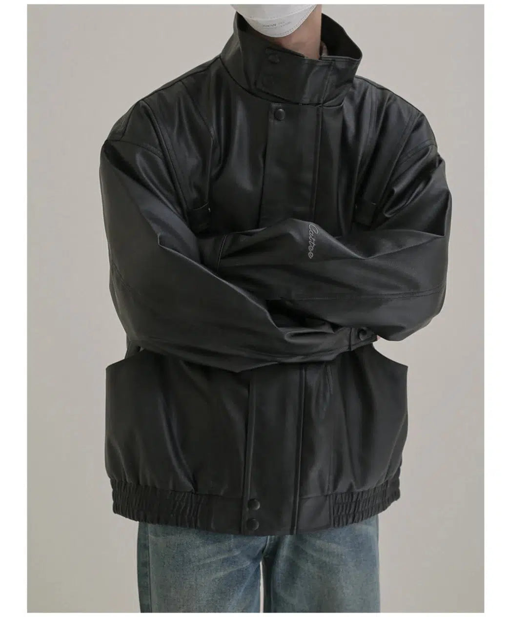 Maxct Stand Collar Black Leather Jacket