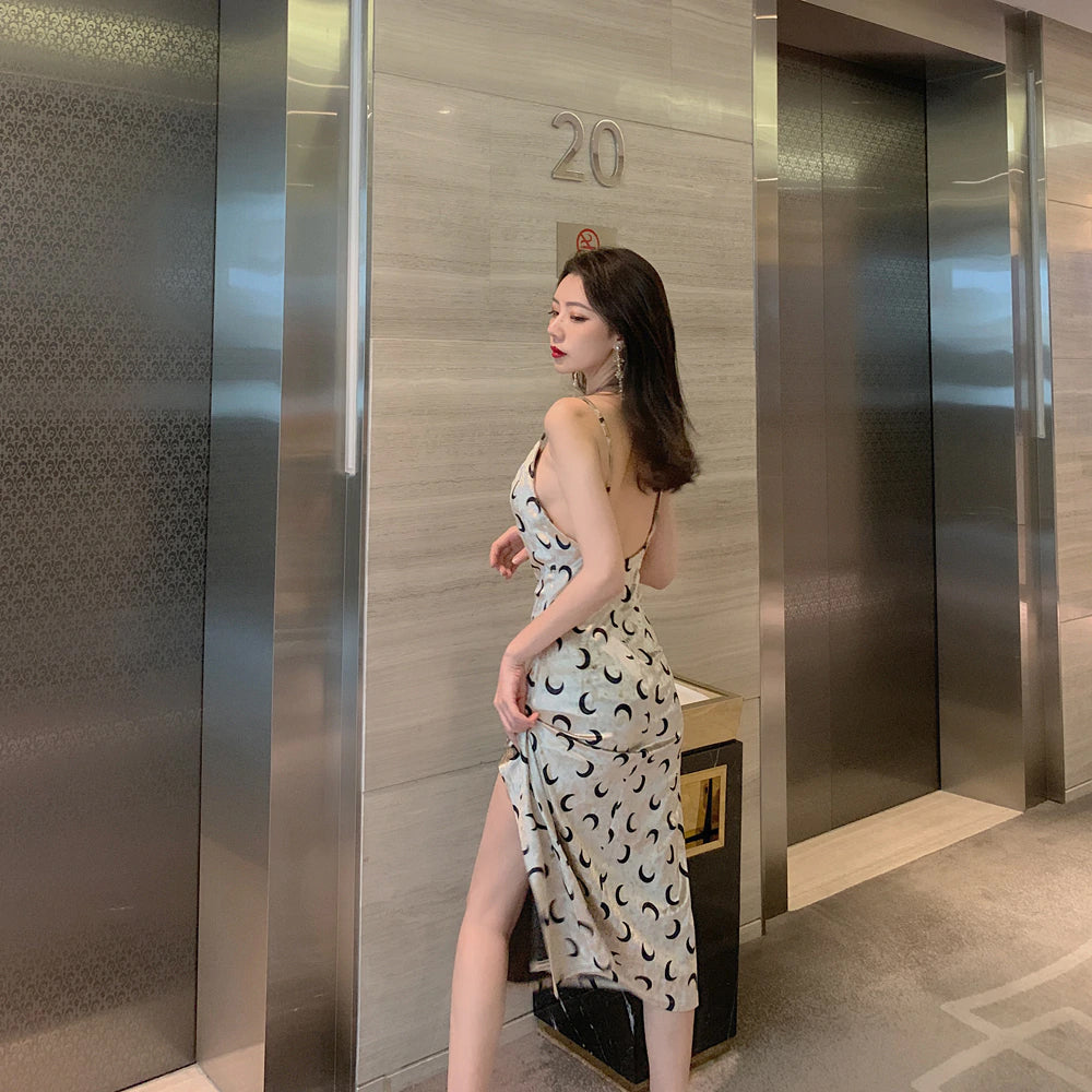 Moon Pattern Slim Sexy Dress Maxct