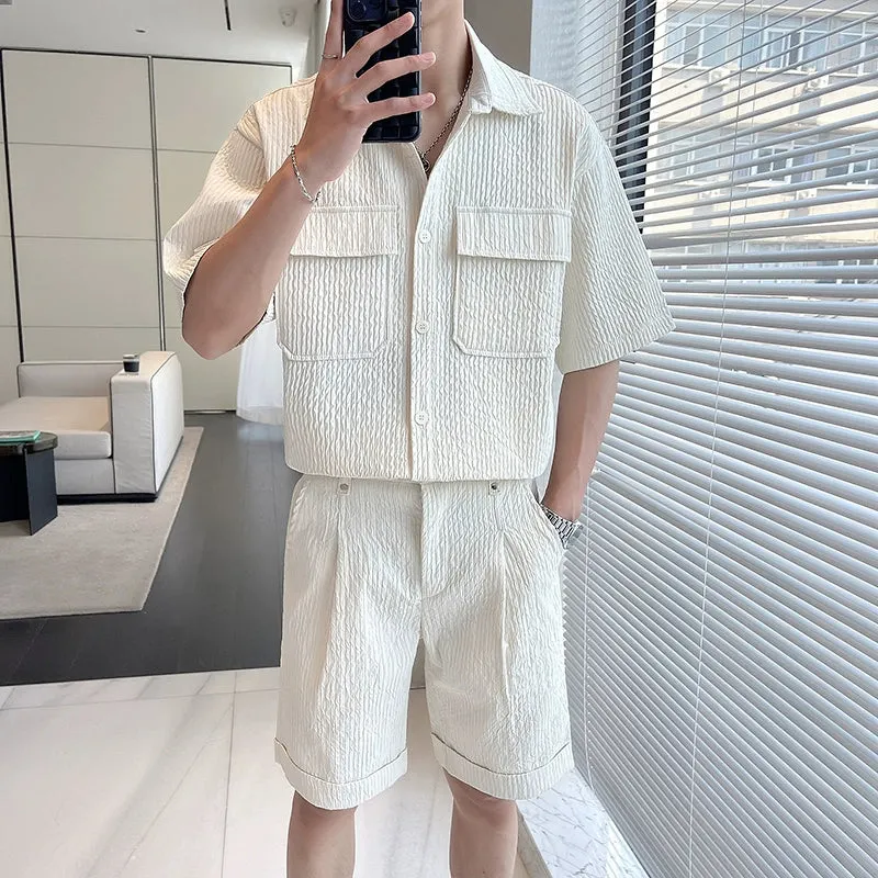 Maxct Pleated Simple Shirt and Shorts Set