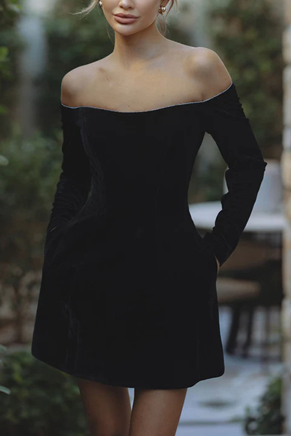 Black Off Shoulder Dress High Waist Slim Short Dress Retro Y2k Luxury Party Evening Dress Vestidos