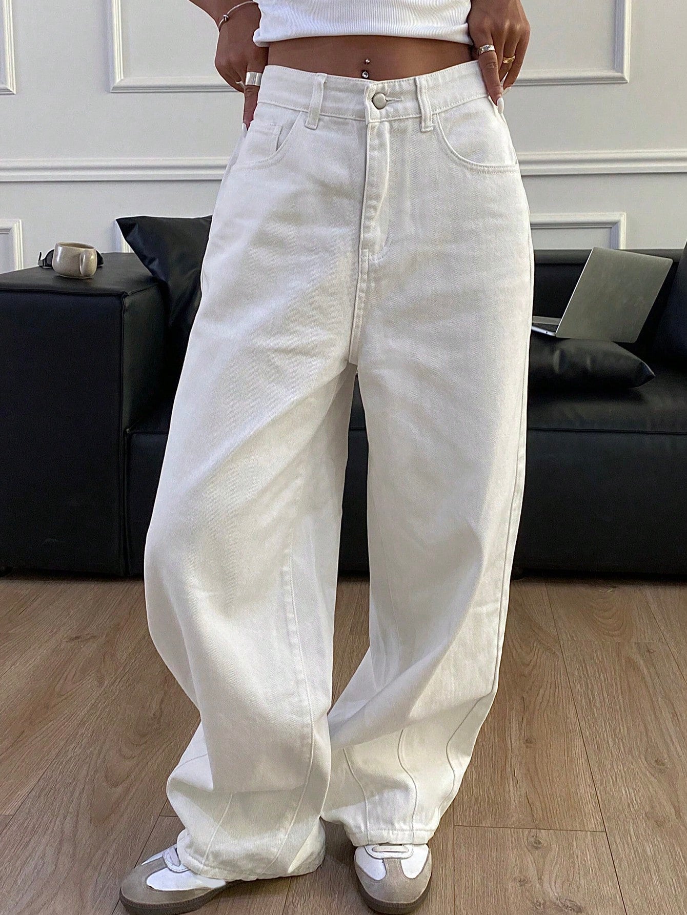 Maxct Solid Color Loose Harem Denim Pants For Women, Long Style