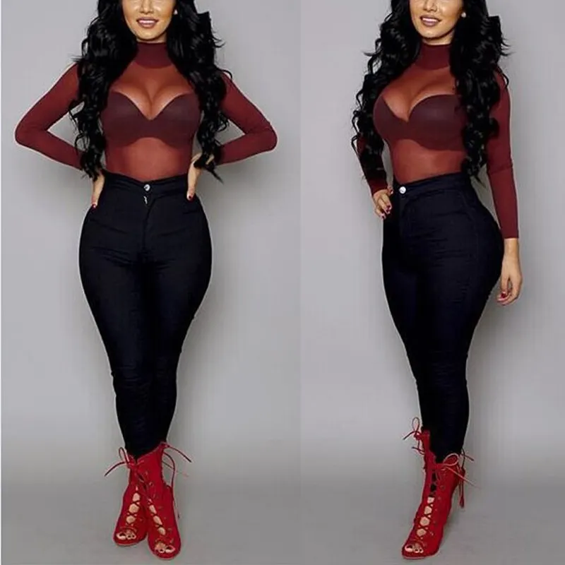 Maxct Women Blouses See Through Transparent Mesh Stand Neck Long Sleeve Sheer Blouse Shirt Ladies Tops Tee - Image 4