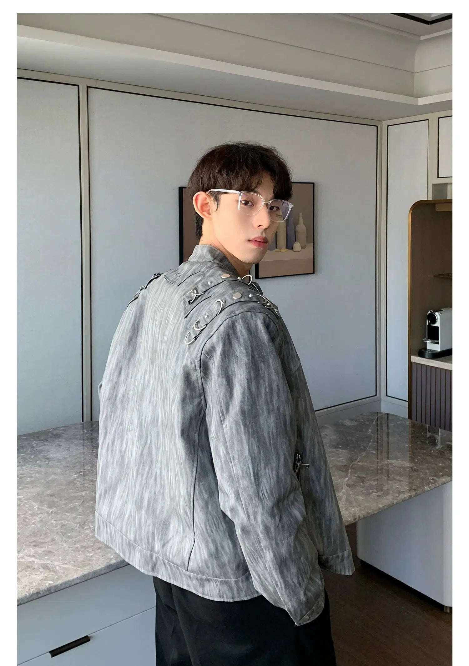 Maxct Metal Design Shoulder Pad PU Leather Jacket