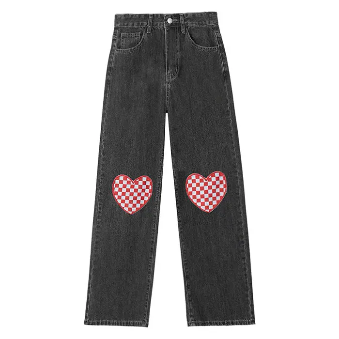 Checker Heart Wide Jeans Maxct