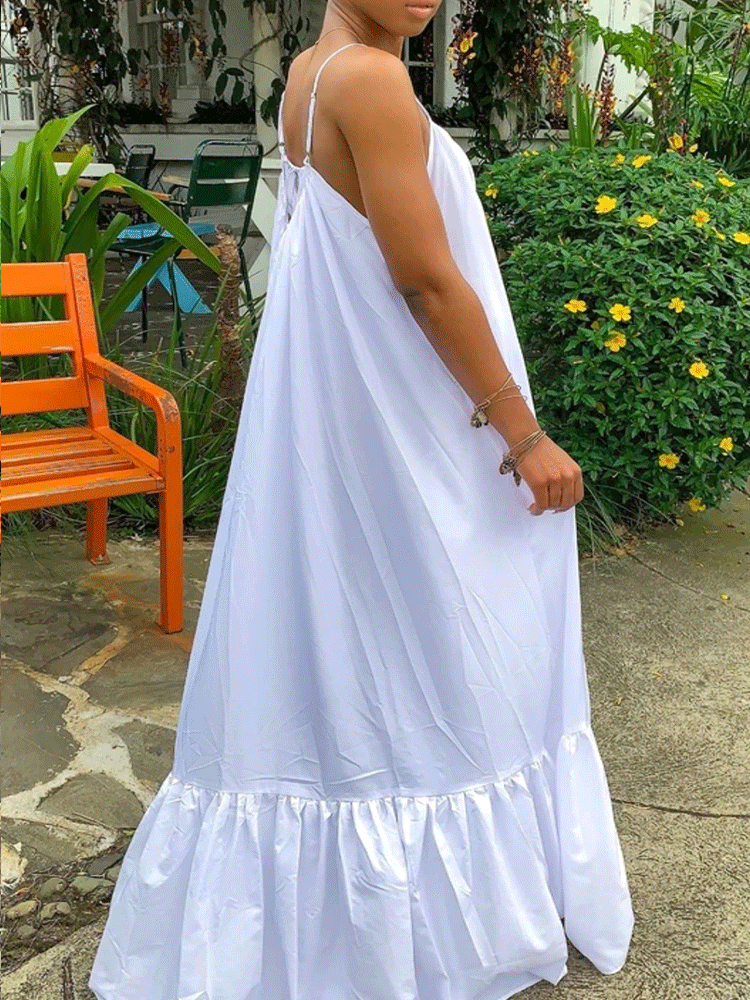 Spaghetti Strap Ruffle Maxi Dress Maxct