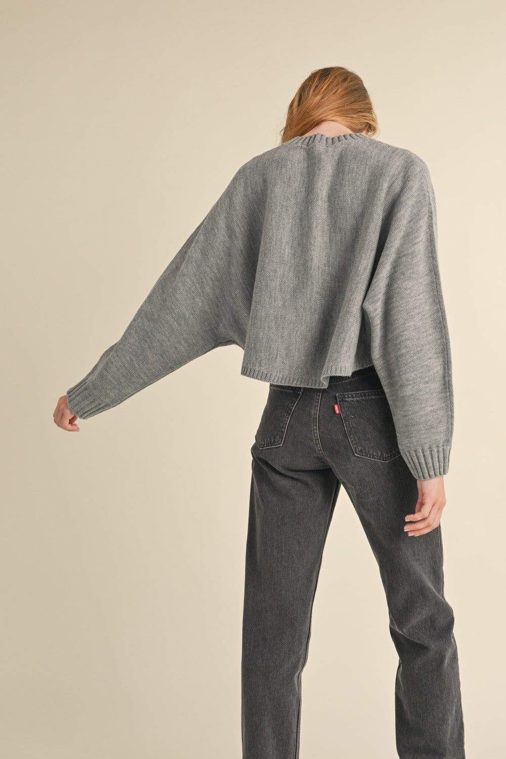 Maxct &Mable Round Neck Dolman Sleeve Cropped Sweater