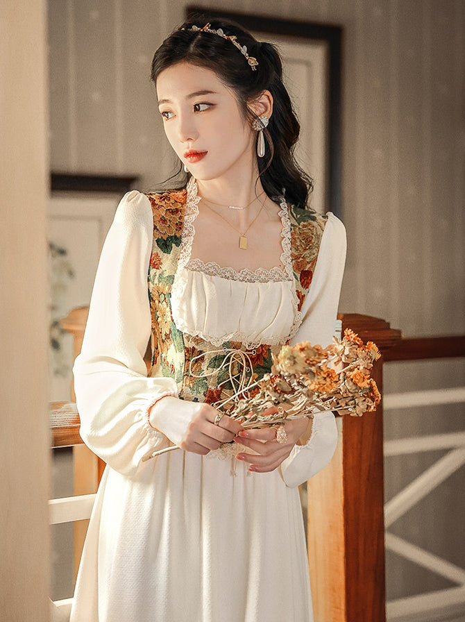 Floral Tapestry Jacquard Corset Dress Maxct
