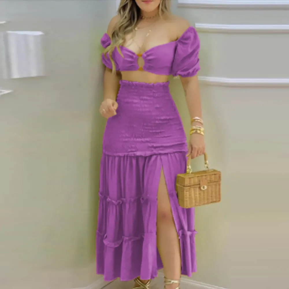 Off-Shoulder Zip-Up Dress Two-Piece Set Maxct