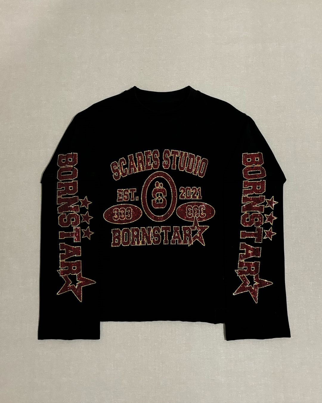 Y2k Round Neck Long Sleeved Hip-Hop Rap Vintage Hot Diamond Pattern T-Shirt Streetwear Oversize Sweatshirt Tops With Contrasting