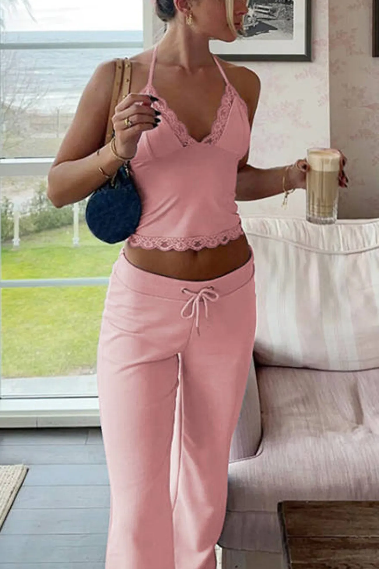 Maxct Lace Halterneck Vest Flares Long Pants Suits