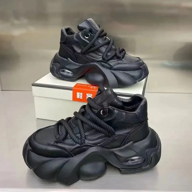 Microfiber Leather Upper Increased Platform Stylish Sneakers Maxct