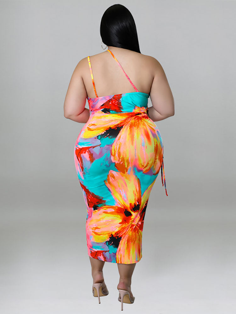 One Shoulder Print Midi Dress Maxct