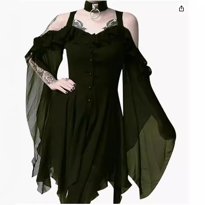 Maxct winter outfits men Ebay5 Color Size 8 Sling off-the-Shoulder Large Swing Sleeve Irregular Button Dress