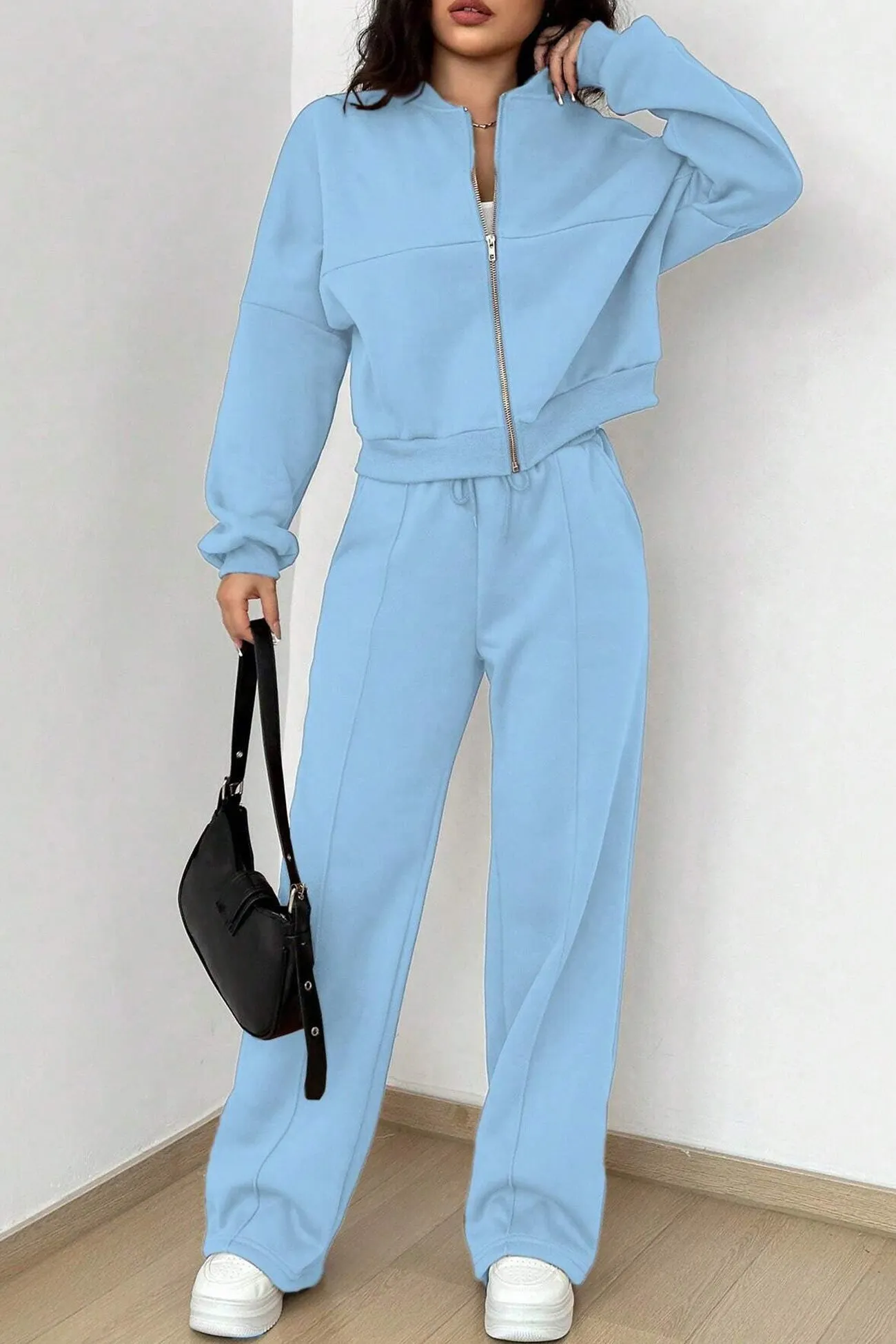 Maxct Zip-up Collarless?Cardigan Pants Set