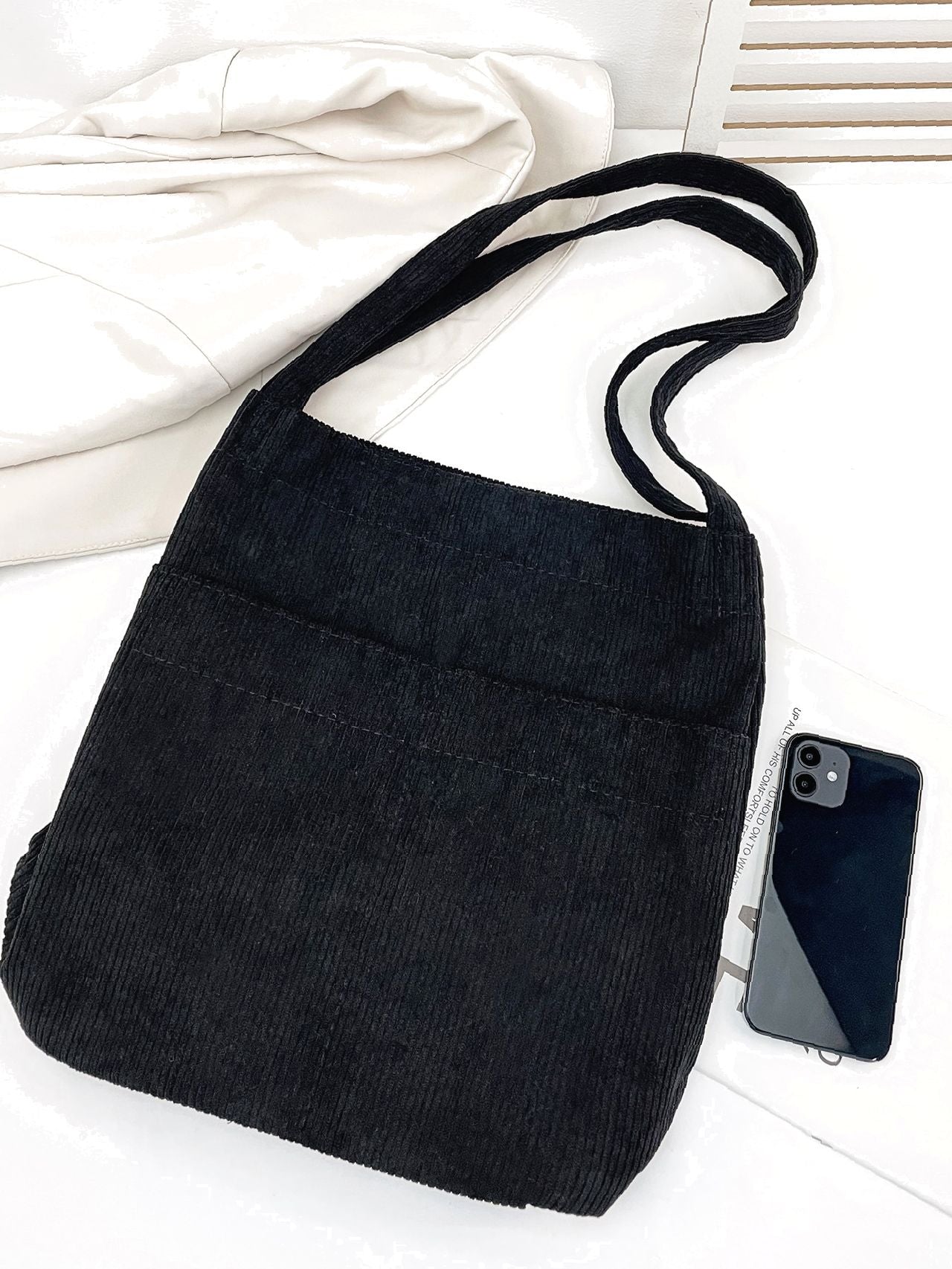 Maxct - Side Pocket Corduroy Tote Bag  - Women Tote Bags