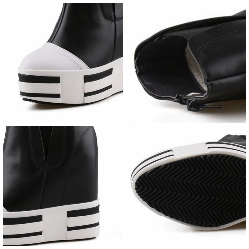 13cm Leather Platform Wedge Boots for Women Maxct