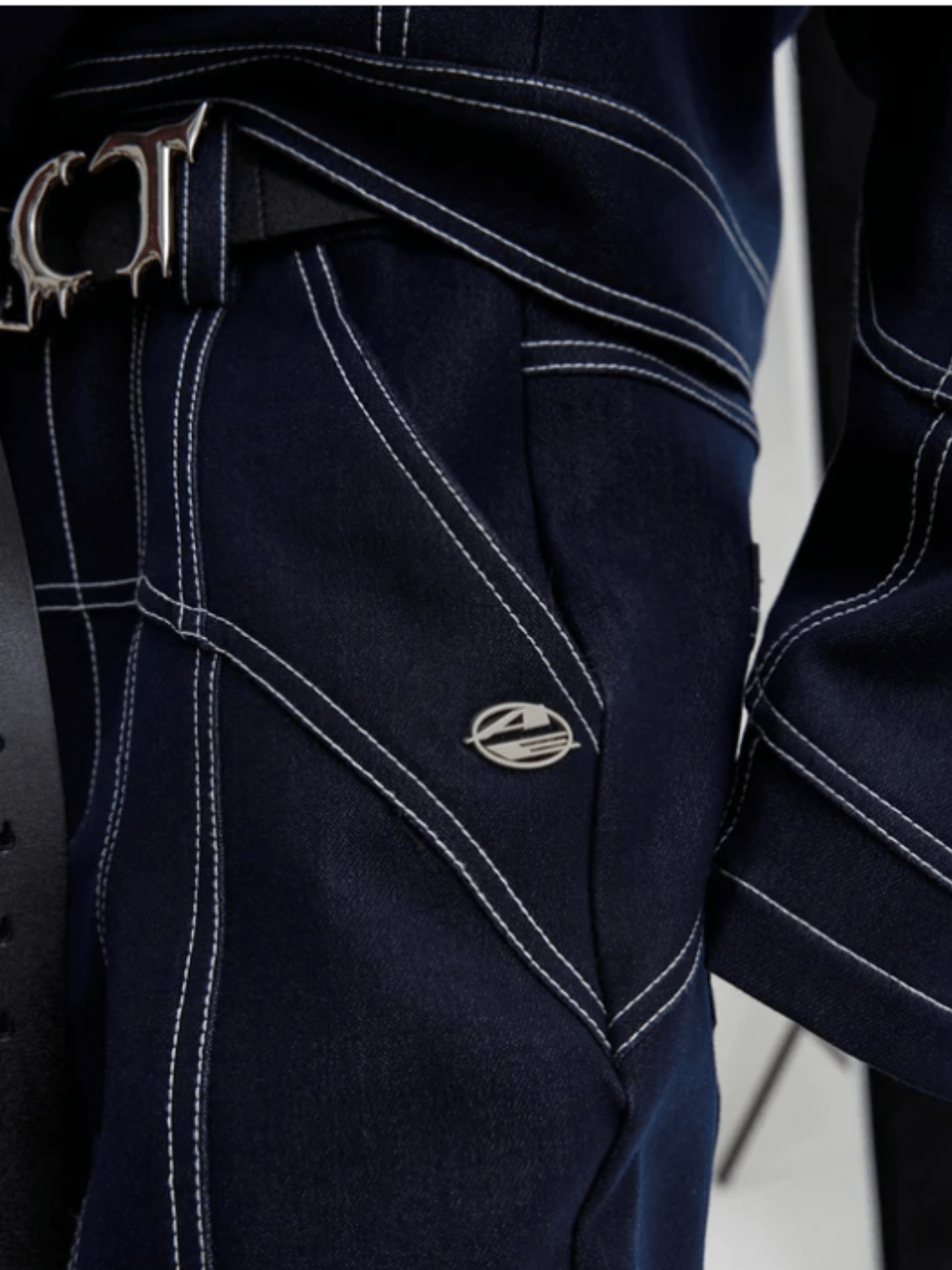 Maxct  Oversize Stitch Denim Jacket & Wide-leg Stitch Denim Jeans Setup NA676