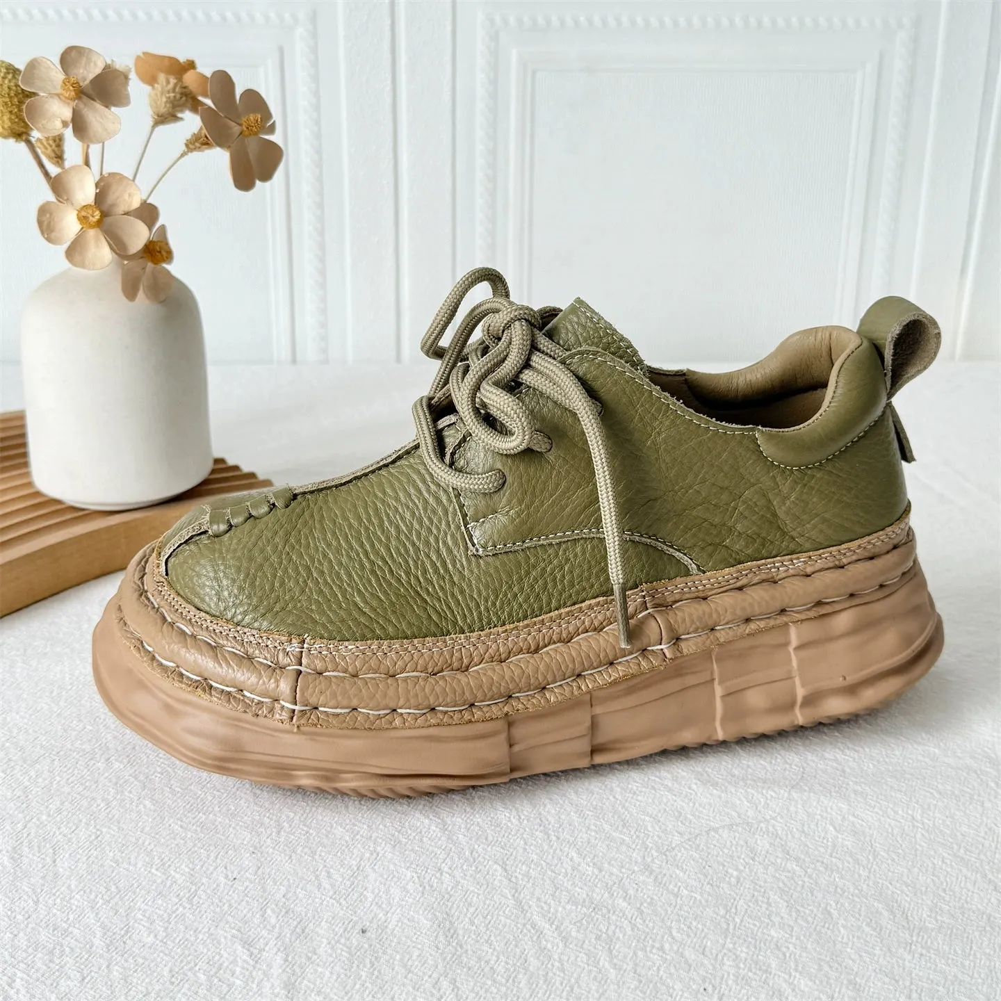Women Retro Leather Patchwork Platform Casual Boots