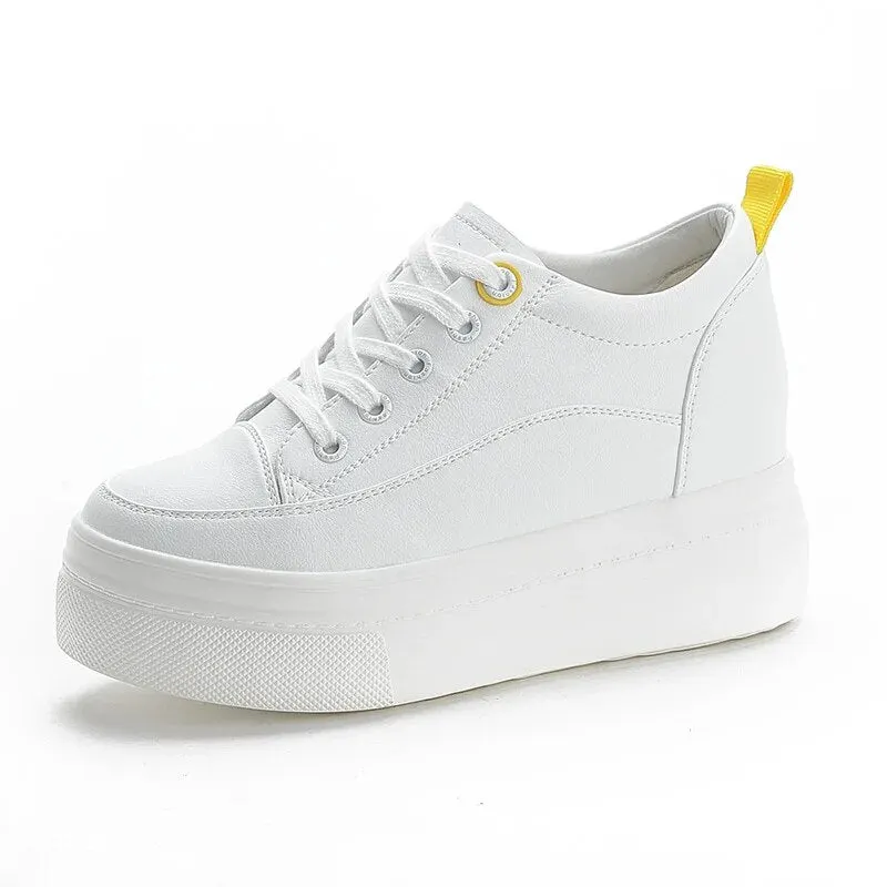 8cm Genuine Leather Women's Platform Sneakers Maxct