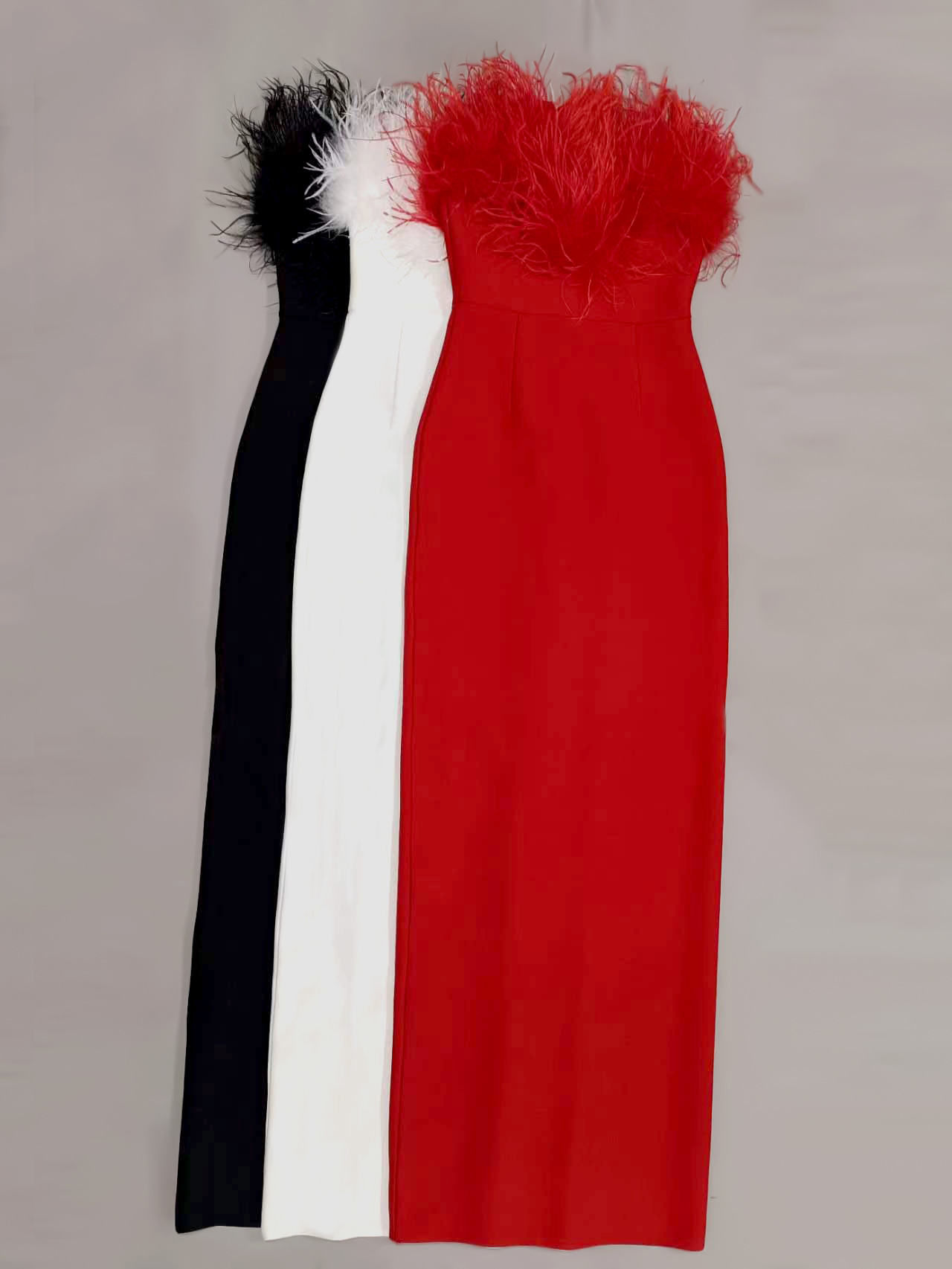 High-end Trendy Niche Designer Evening Dress Autumn And Winter Women's Clothing Trend Ostrich Hair Gowns Bandage Dress Women
