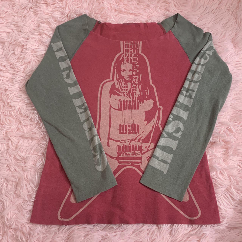 2000s Retro Patchwork Long Sleeve Crop Top Hip Hop Harajuku T-shirt E-girl Punk Mall Grunge Emo Alt Clothes Women Pullovers Tees