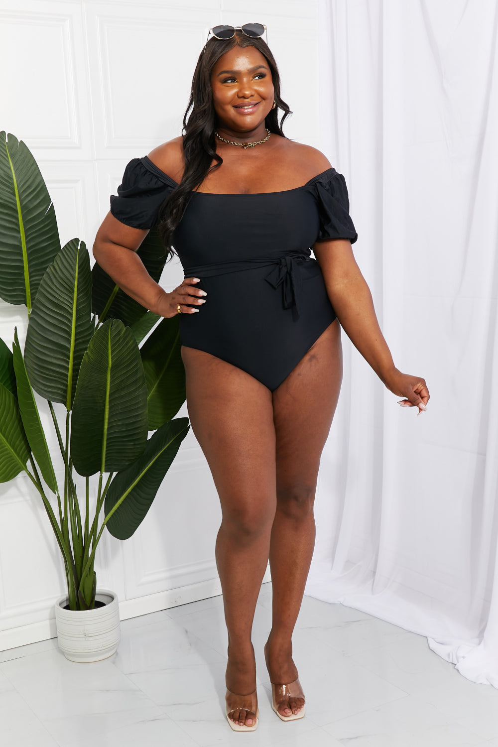 Maxct &Marina West Swim Salty Air Puff Sleeve One-Piece in Black