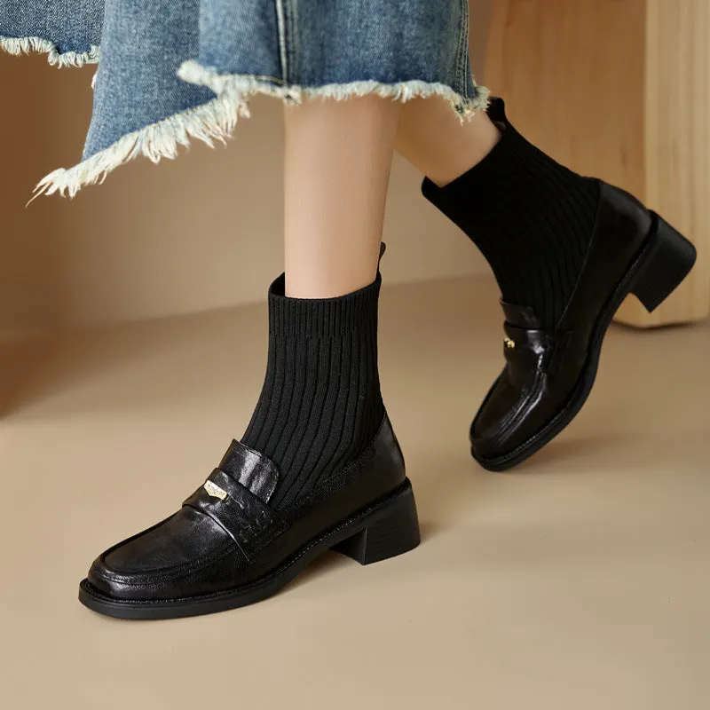Women Retro Leather Elastic Socks Plus Size Warm Boots
