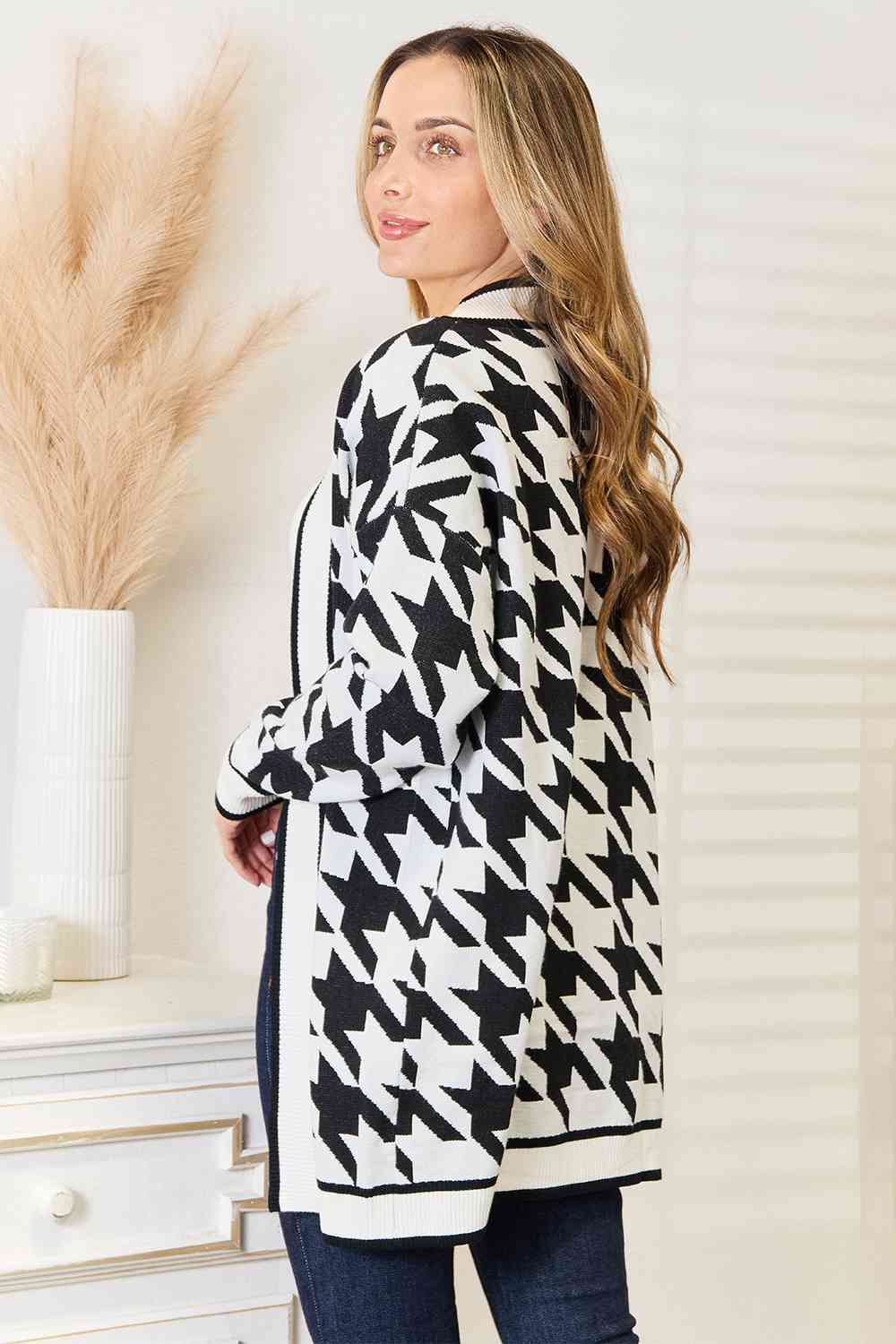 Maxct &Woven Right Houndstooth Open Front Longline Cardigan