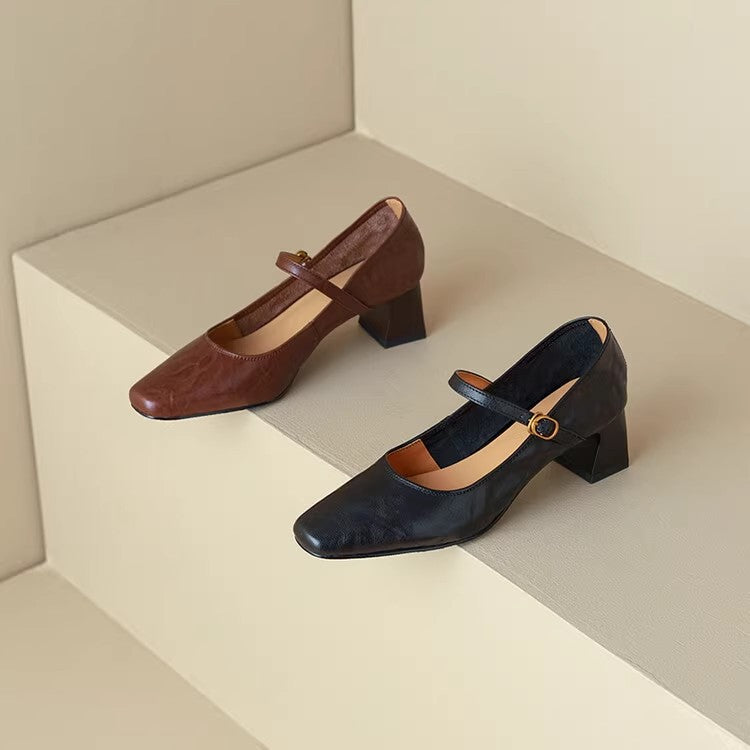 Retro Thick-Heeled One-Strap Mary Jane Shoes Maxct