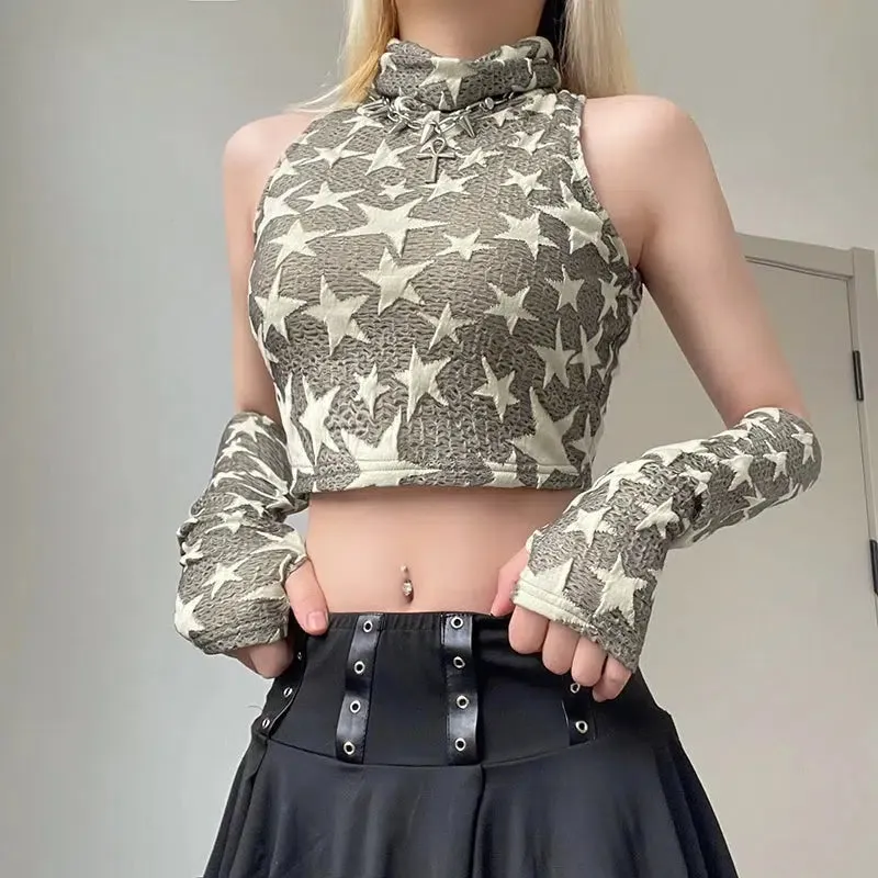 Maxct &Y2K Star Embroidered Crop Top