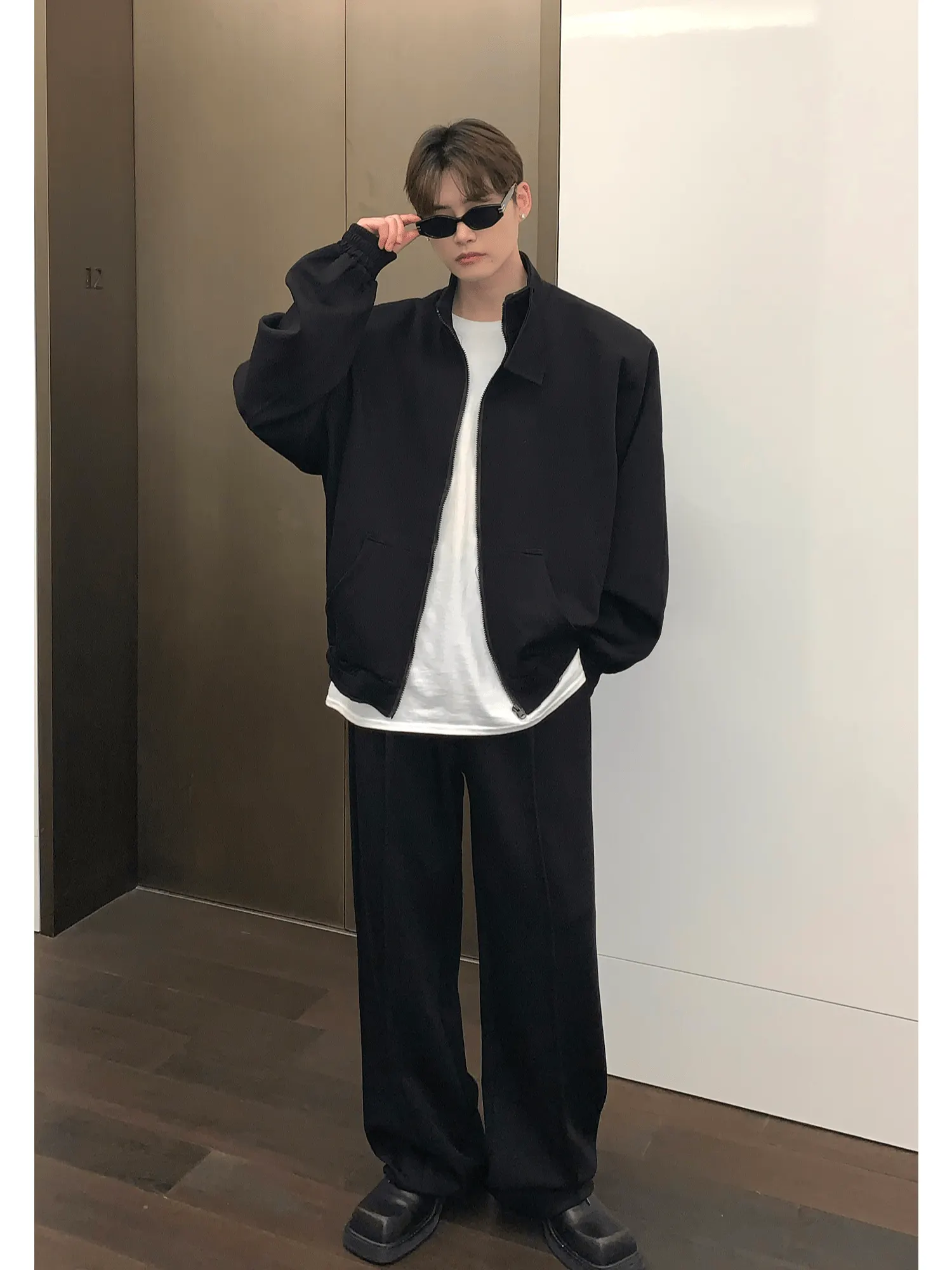 Maxct Stand Collar Shoulder Pad Cardigan Sweater Set-Up Na811